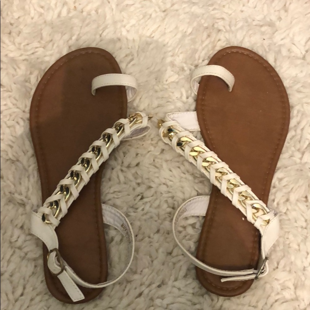White and gold size seven sandals worn once